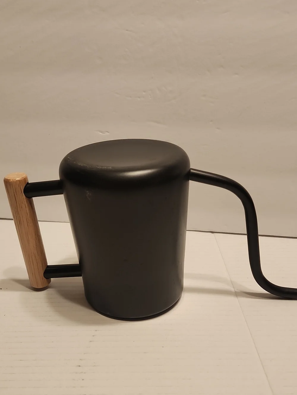 Black Gooseneck Watering Can Or Pitcher W/ Wood Handle - Modern Long Spout